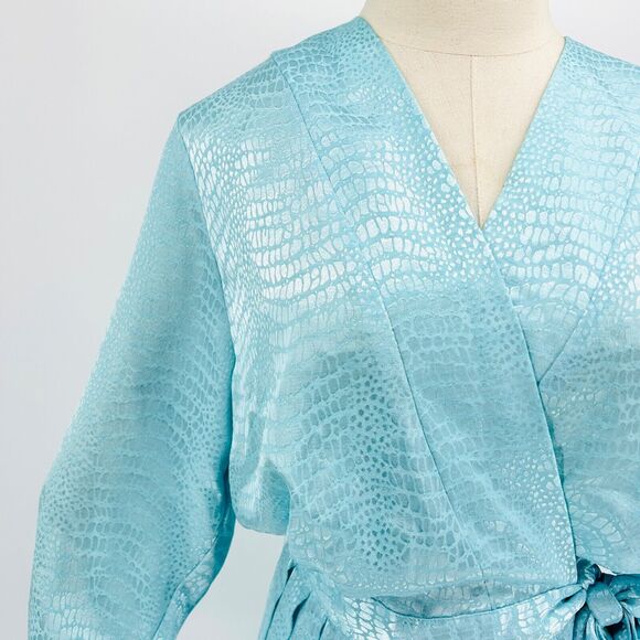 Vintage 80s Argenti Petites Pastel Blue Aqua Snake Print Wrap Dress - Picture 2 of 8